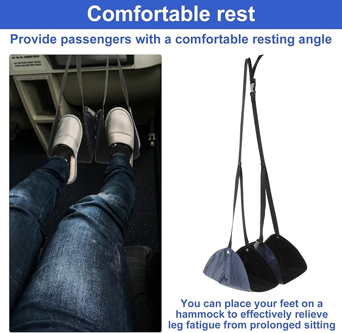 4 Pack Foot Hammock with Storage Bag Adjustable Airplane Foot Rest Portable Airplane Foot Hammock Lightweight Leg Hammock for Long Travel (Navy Blue)