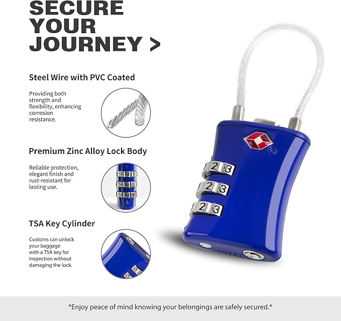 Suitcase Locks TSA Approved, Small Padlock Combination, TSA Locks for Luggage, Combo Travel Padlock with Code for Backpack, Gym Locker, Ammo Can (Black+Blue)