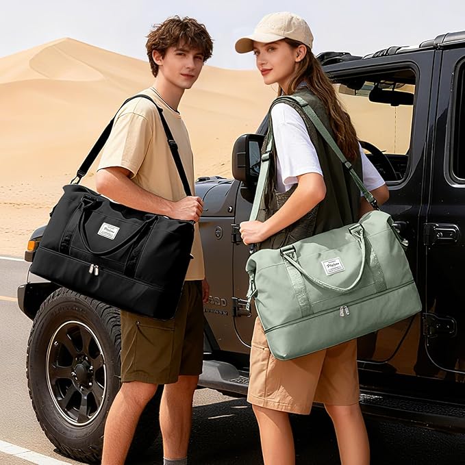 Travel Duffel Bag, 18x14x8 Inches Travel Bag Spirit with Shoes Compartment, Weekender Overnight Bag for Women with Trolley Sleeve, Carry On Bag for Airplanes Sport Tote Gym Bag(BeigeGreen).