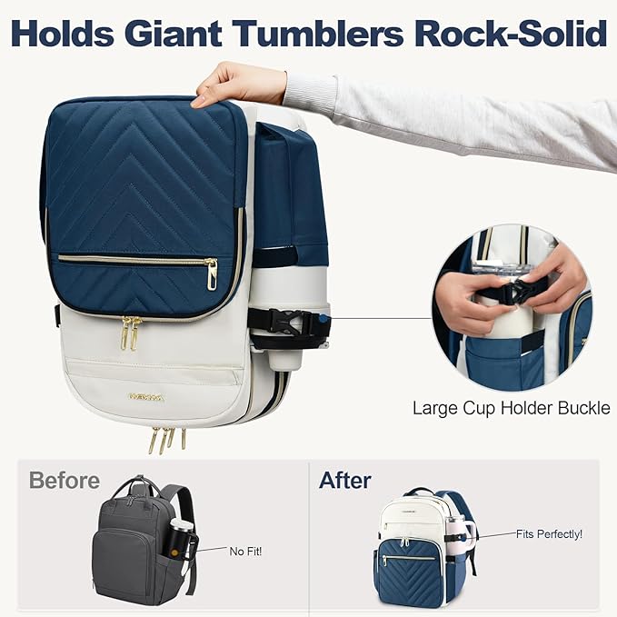 VANKEAN Laptop Backpack for Women with Pouch Pocket for Large Capacity Tumbler, 15.6 Inch Laptop Computer Bag Travel Backpack Purse,Waterproof Work Business College Teacher Bags, Beige-Haze blue
