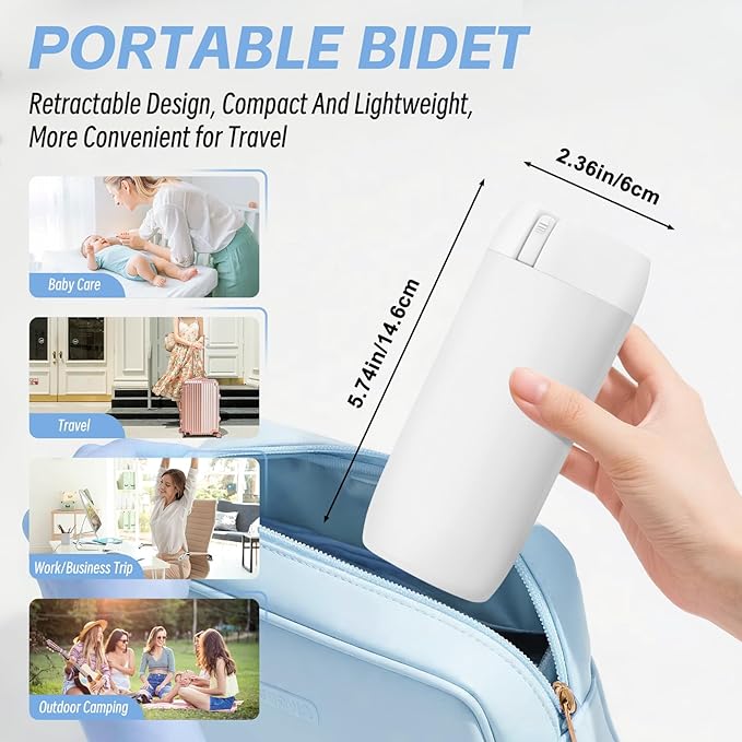 Portable Bidet, 150ml Tank, Peri Bottle for Women with 3 Pressure Modes, 1500mAh Rechargeable Battery for Travel and Postpartum Use, Small and Portable Powerful Travel Bidet