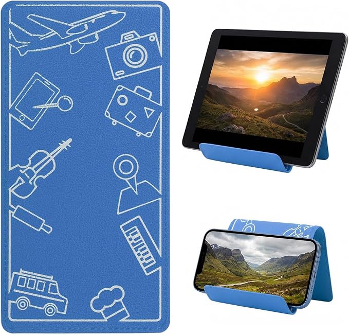 Airplane Phone Holder, Travel Essentials Flexible Phone Holder, Folding Cellphone Stand for Desk, Bed, Office, Treadmill - Airplane Gadgets for Long Travel Accessories(Blue)