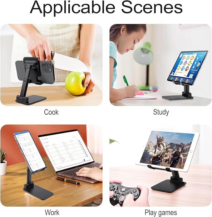 Adjustable Cell Phone Stand for Desk Foldable Mobile Airplane Phone Holder Cradle Dock Fit 4.0-8.0 Inch Smartphones Portable Travel Essentials Office Desktop Accessories Decor