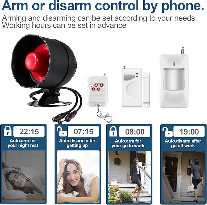 WiFi Alarm Home Security System, Wireless Alarm System with Loud 120dB Motion Sensor Siren, Window Door Alarms Sensor, Remote Control for Shed Garage