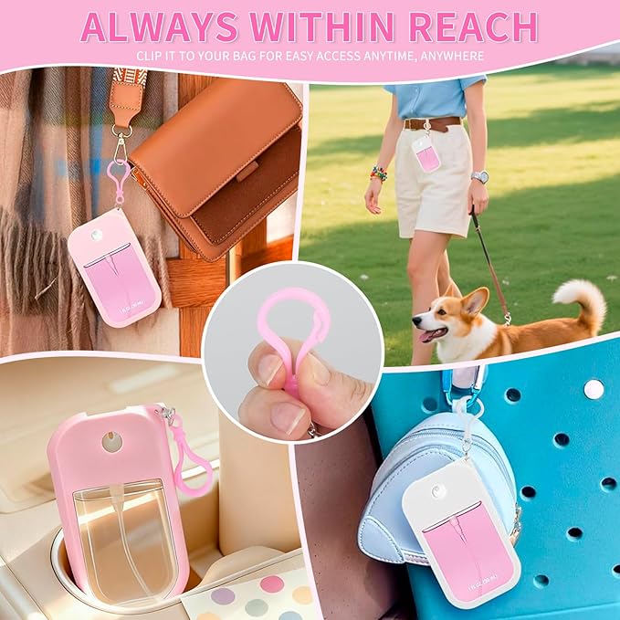 2 Pack Silicone Case Compatible with Wish Hand Sanitizer Spray, Hand Sanitizer Case Holder, Soft Silicone Protective Cases with Keychain, Protect Spray from Drops and Scratches (White and Pink)
