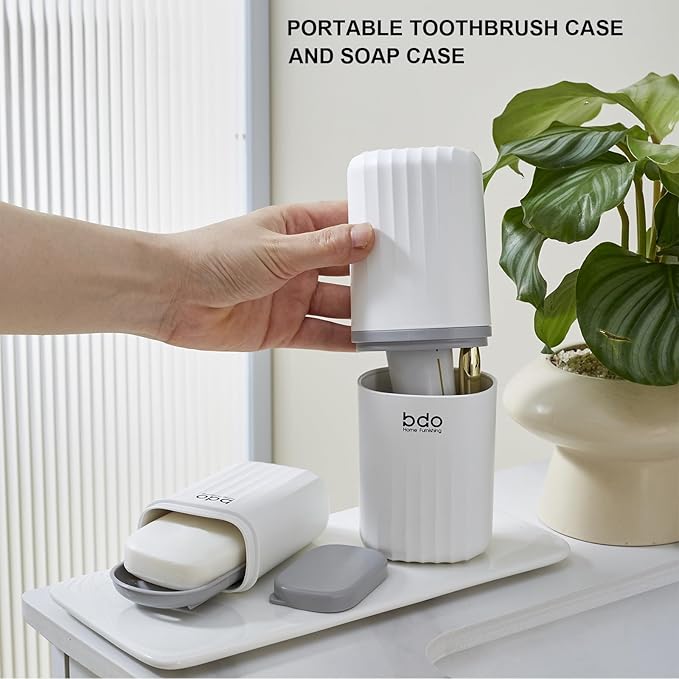 Toothbrush Travel Case & Travel Soap Holder Dish Tray Set of 2, Portable Clear Toothbrush Holders with Cover Leakproof Bar Soap Holder for Traveling School Camping Business Bathroom