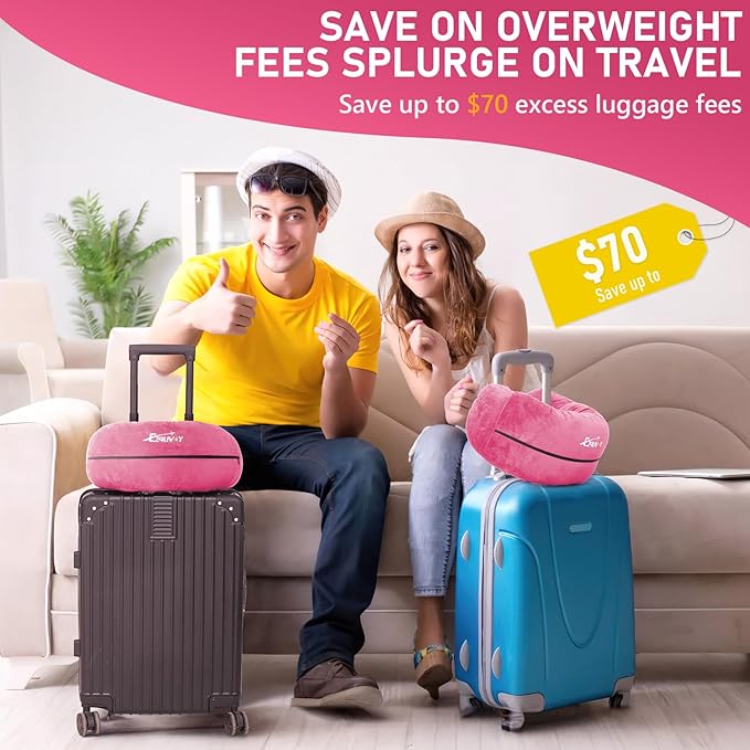 Travel Neck Pillow Stuffable with Clothes, Stuffable Neck Pillow for Travel, Packable Fillable Storage Bag for Airplane