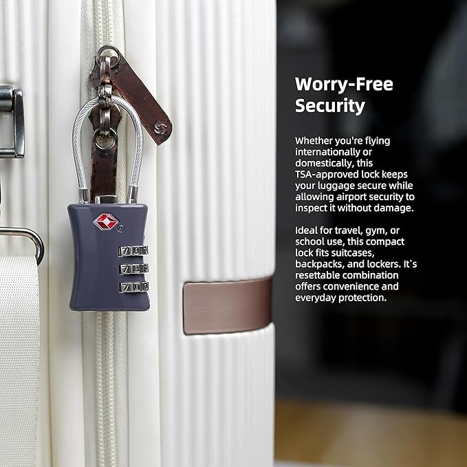 TSA Locks for Luggage, Small Combination Padlock with Cable, Luggage Locks TSA Approved for International Travel Essentials, Suitcase, Backpack Zipper, Locker, Flight Attendant Accessories
