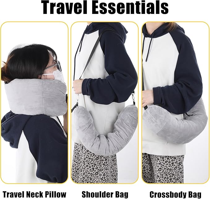 Stuffable Neck Pillow for Travel, Velvet Travel Neck Pillow Storage Bag with Adjustable Necks Size for Airplanes, No Filler Storage Pillows Fits 3+ Days of Travelling Essentials