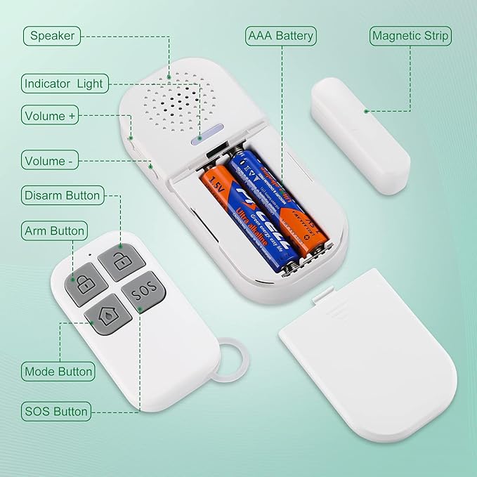 WSDCAM 130dB Loud Door Alarm Adjustable Volume, 5 Feature Modes Door Alarms for Kids Safety Home Security Pool Safety Alzheimers Door Window Open Sensor Wireless Door Alarm with Remote