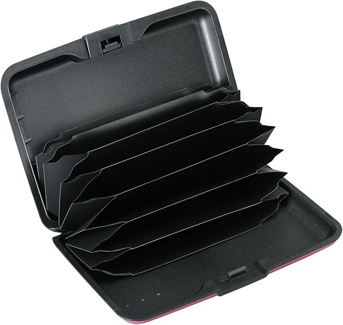 ELFISH RFID Blocking Credit Card Protector Aluminum ID Case Hard Shell Business Card Holders Metal Wallet for Men or Women（Matte Pink