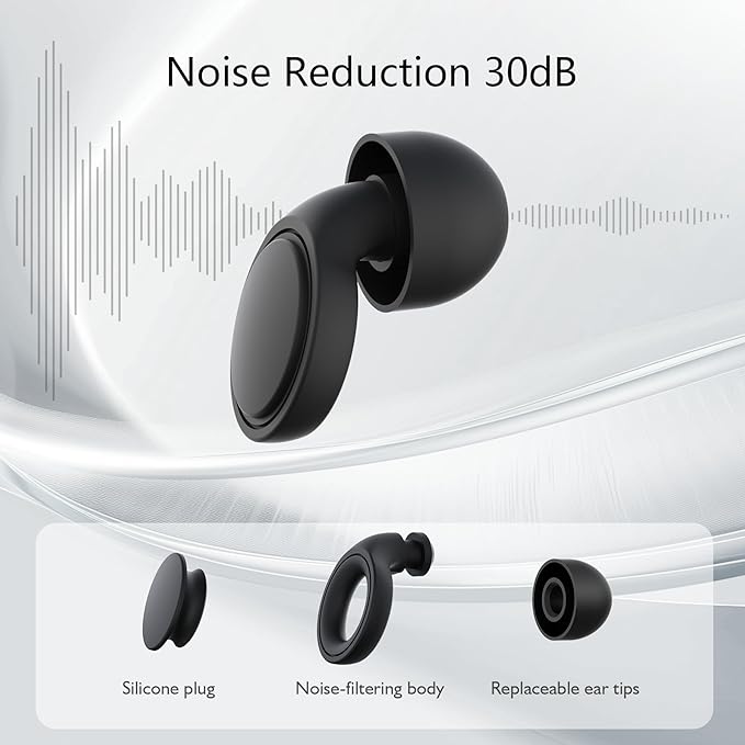 Jayine 2 Pairs Ear Plugs for Sleeping, Soft Full Silicone Ear Plugs for Noise Reduction 25dB, Reusable Hearing Protection Earplugs for Concert, Focus, Noise Sensitivity, 8 Ear Tips in S/M/L - Black