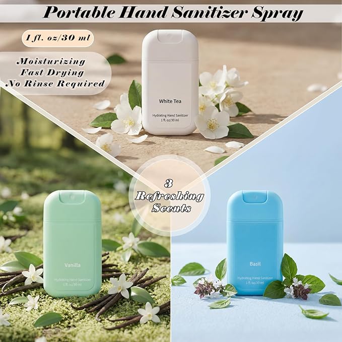 3 Pcs Power Mist Hydrating Hand Sanitizer Spray Bulk Travel Size Hand Sanitizer Pocket 1 Fl. oz Spray Bottle Portable for Daily Use Travel Family Friend Teacher Nurse Employee Appreciation Gift