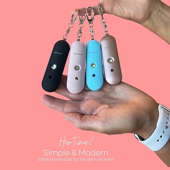 HerTime2 Personal Alarm for Women Adults Seniors – Travel Safe and Waterproof Self Defense Siren – Safety Keychain – Extra Loud – Strobe Light – Cute Key Chain Protection Gift