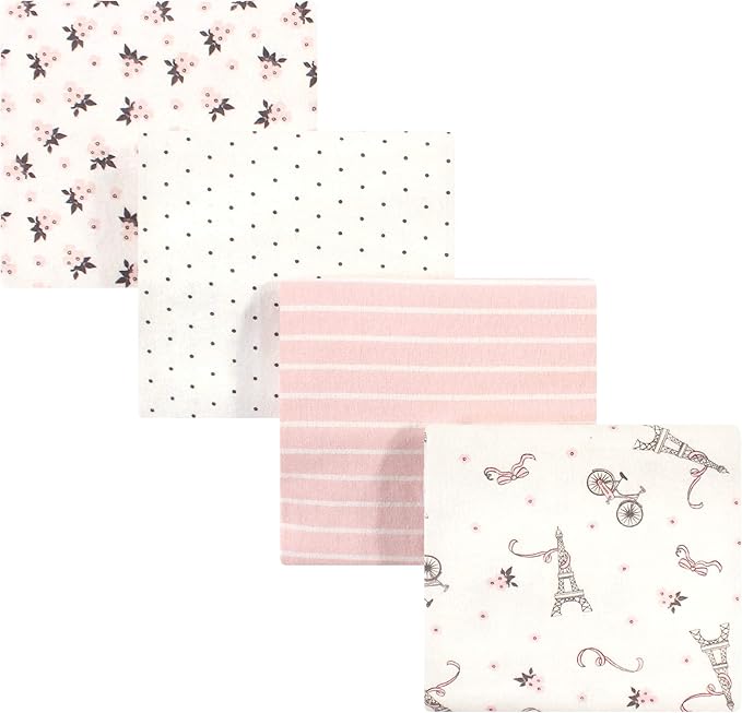 Hudson Baby Unisex Baby Cotton Flannel Receiving Blankets, Paris, One Size