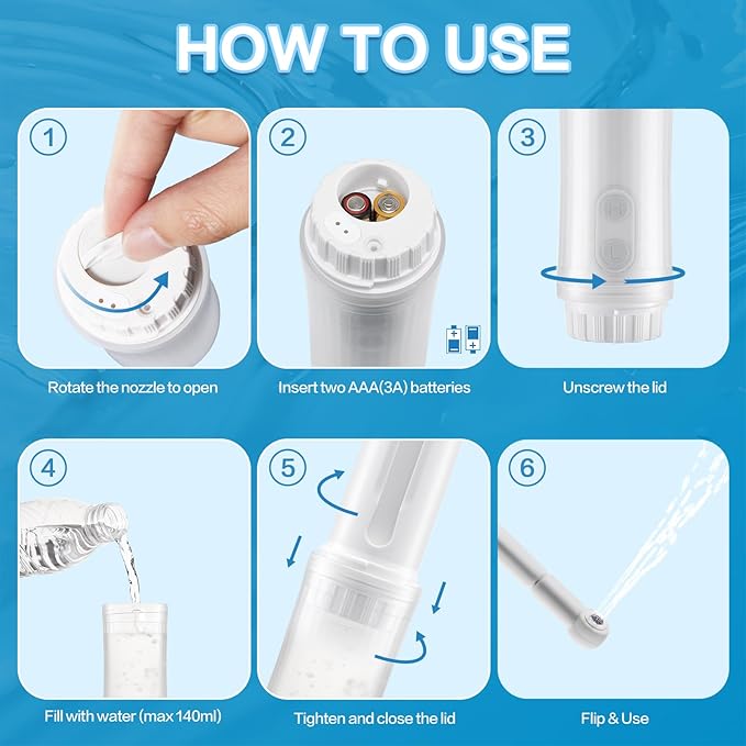 Portable Bidet for Travel 140mL Nozzle 180° Adjustment IPX6 Electric Handheld Bidet for Personal Hygiene Cleaning, Baby Wash, Postnatal Care, Perineal & Hemorrhoid Treatment(NHJ001E)