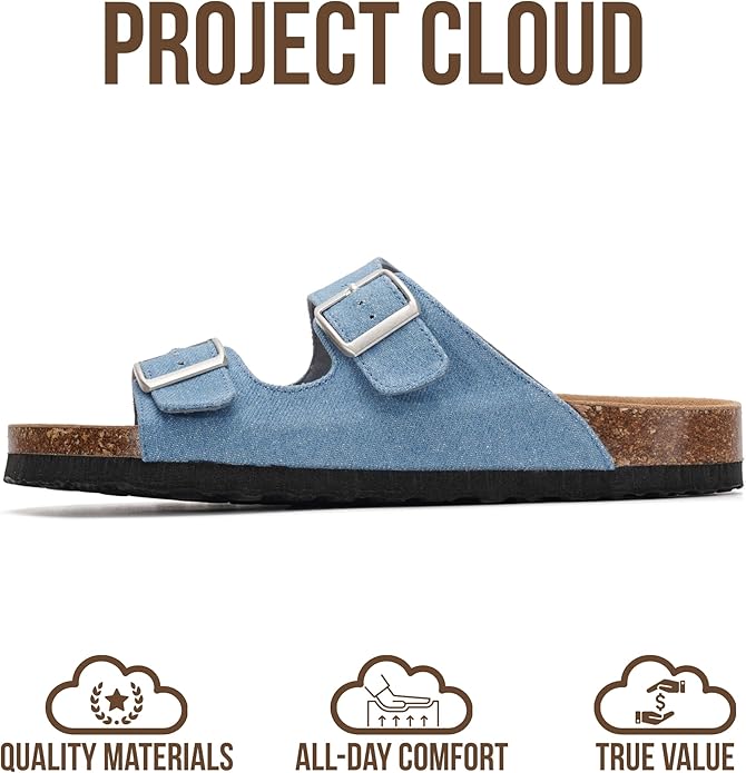 Project Cloud 100% Genuine Leather Flat Sandals For Women 2026 Cork Footbed Womens Sandals with Memory Foam and arch support Vacation Essentials Slides for Women Footwear (Venita)