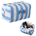 Hillban Ocean Quilted Cosmetic Bag Ocean Themed Gift Starfish Coral Seashell Essential Makeup Bag for Women Summer Travel Vacation Survival Kit Mother's Day Bulk Gift 8.7 x 4.3 x 4.3 in(Coconut Trees)