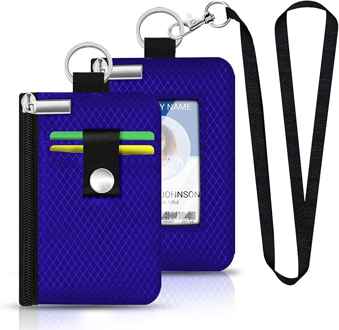 Minimalist RFID Blocking Small Wallet with ID Window,WaterResistant Zip Id Case Wallet with Lanyard Keychain for Cards,Cash,Travel,Women,Men (Sapphire Blue)