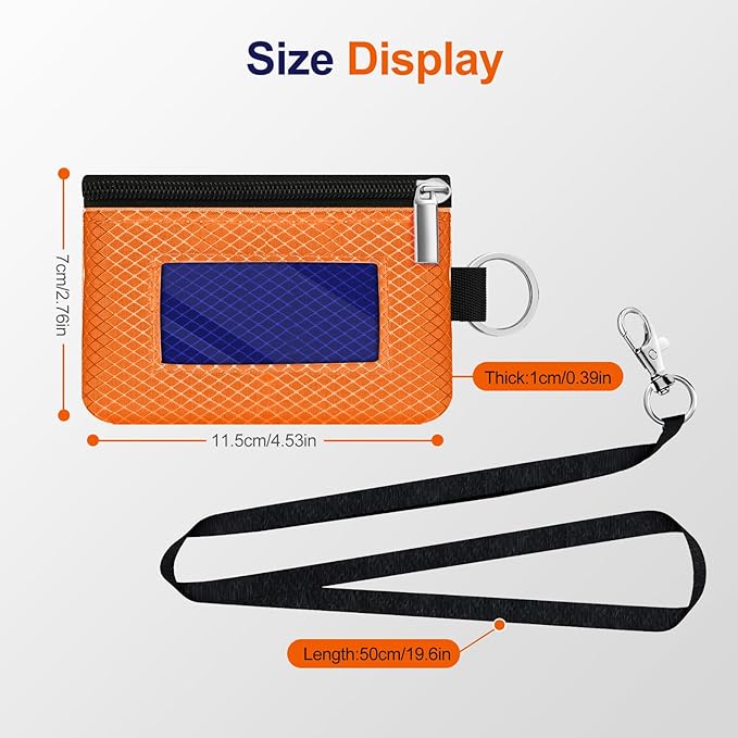 Minimalist RFID Blocking Small Wallet with ID Window,WaterResistant Zip Id Case Wallet with Lanyard Keychain for Cards,Cash,Travel,Women,Men (Orange/Sapphire Blue)