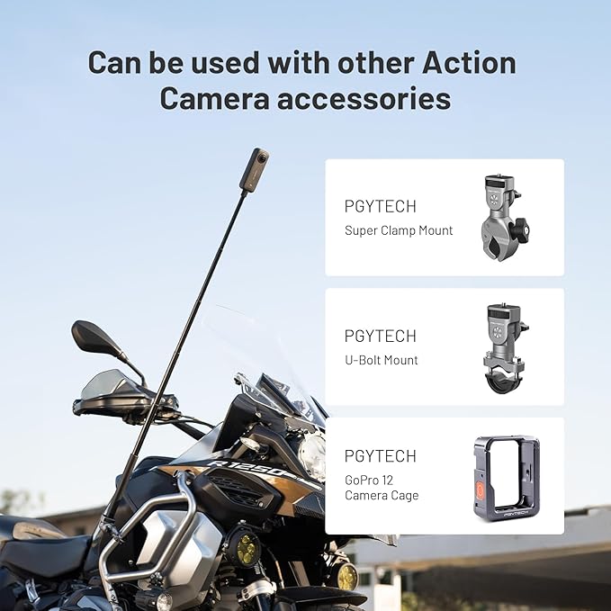 PGYTECH Extendable Selfie Stick (96cm/37.8in) Aluminum Long Pole Invisible for Insta360 X5, Extension Monopod for GoPro 13/12, DJI Pocket 4/3/Xtra Muse/Osmo 360/Action 6/5 Pro, Action Camera