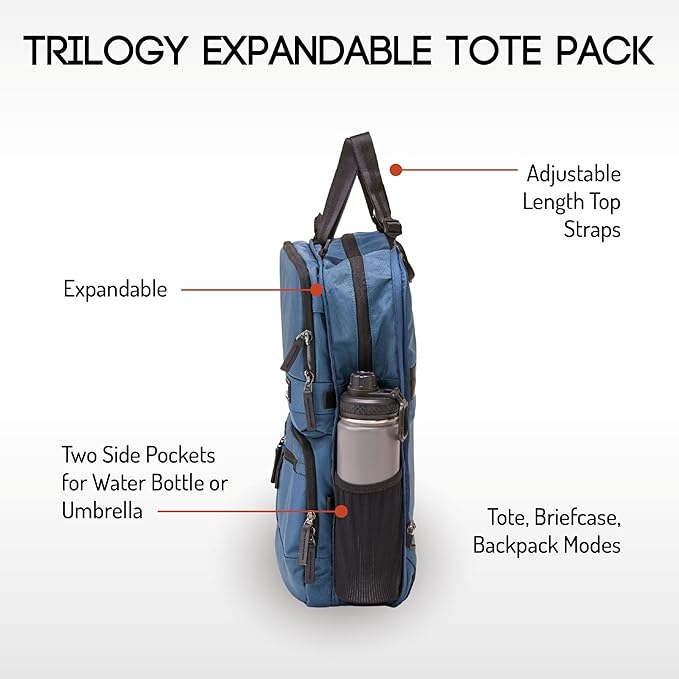 Trilogy Expandable Tote Pack (Blue) Fits under-seat on most airplanes.