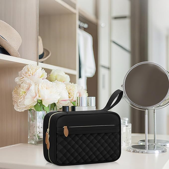 Vankor Travel Toiletry Bag for Women with Hanging Hook, Waterproof TSA Approved Cometic Toiletry Bag Organizers Leakproof Make up Bags for Women Black