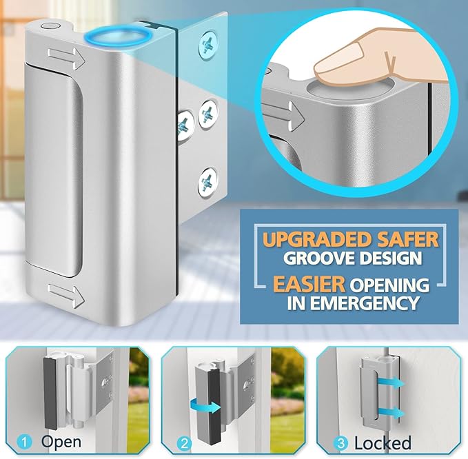 Door Lock for Kids Safety - Home Security Door Reinforcement Lock for Front Door Bedrooms Withstand 800 lbs Top Metal Flip Child Proof Door Lock Latch Night Door Guardian for Inward Swinging Doors