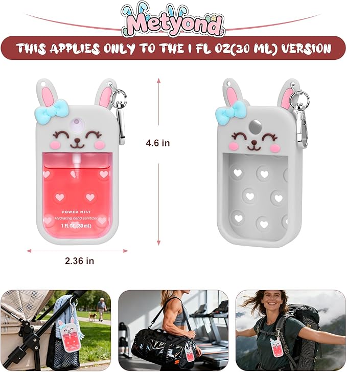 Metyond Rabbit Silicone Case for Touchland Hand Sanitizer Spray with Keychain, Compatible with Power Mist or Glow Mist 1 FL OZ/30ML for Touchland Case, Cute Travel Case for Easter Gifts (1 Pcs Gray)