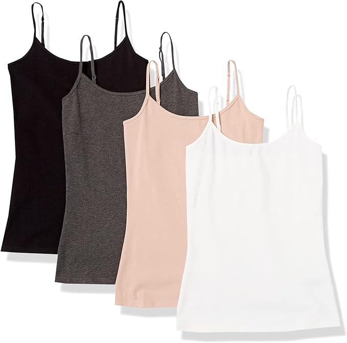 Amazon Essentials Women's Slim-Fit Camisole for Layering and Everyday Wear, Pack of 4