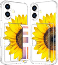 Compatible with iPhone 16 Plus Case Card Holder for Women Cute Design,Wallet Phone Cases Transparent Cool Kawaii Protective (Clear Sunflower Sun Flower)