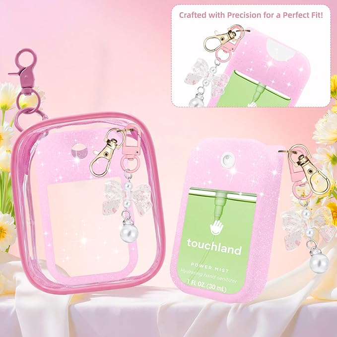 Silicone Case Compatible with Touchland Hand Sanitizer Spray Mist 1 oz with Bow Keychain