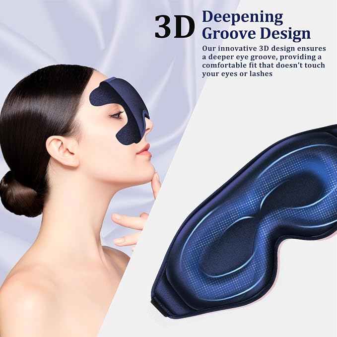 3D Deep Contoured Zero Pressure Sleep Eye Mask for Men & Women, Blackout Blindfold with Adjustable Strap for Travel, Home, Nap (Blue)