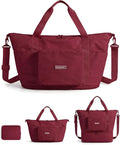 BAGSMART Foldable Travel Bag, 37L Expendable Personal Item Bag, Lightweight Weekender Bags for Women, Water Resistant Extra Carry on for Travel, Pomegranate Red
