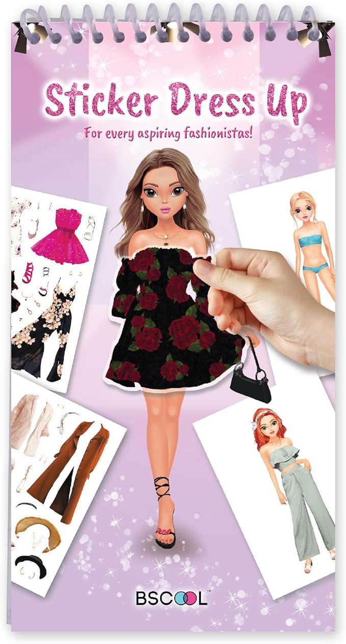 BSCOOL Sticker Dress up - Sticker Activity Book for Kids. Learn Girls Fashion Design with Stickers and Guides for Kids 5 and up. Little Designer Creativity Book. Stickers, Paper Dolls. Gift for Girls
