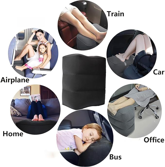 Inflatable Travel Foot Rest Pillow, Adjustable Height Leg Rest Pillow for Cars, Home, Office, Trains, Airplane, Make a Flat Bed for Baby, Kids, Toddlers, Grey, 1 Pack