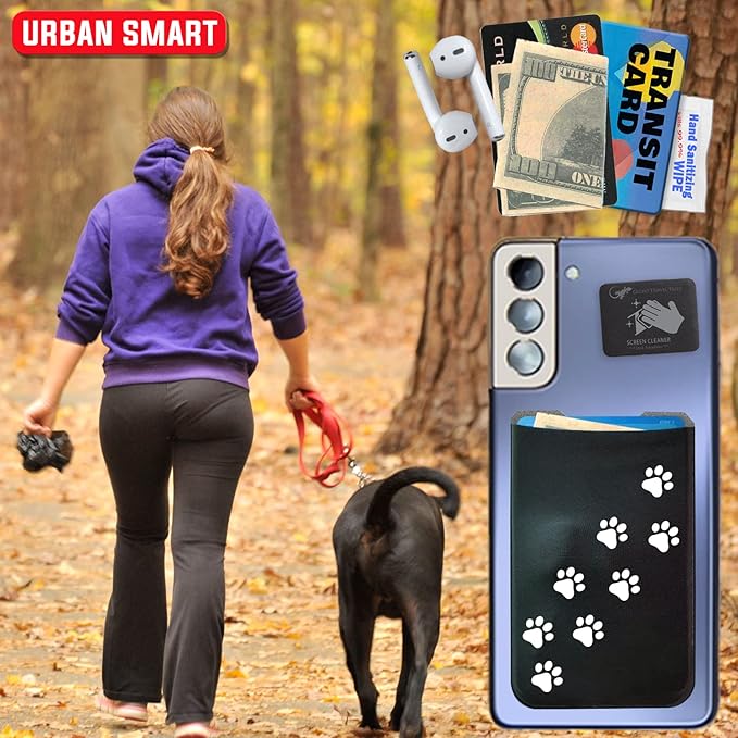 Phone Wallet - Adhesive Card Holder - Cell Phone Pouch - Stick on Lycra Pocket by Gecko - Carry Credit Cards and Cash