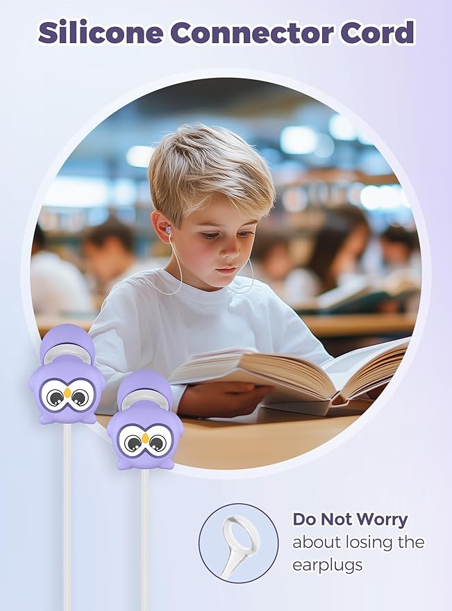 Kids Ear Plugs for Ear Protection Kids 5+, Adults & Small Ears, 4 Sizes Silicone Tips with Safety Cord, 26dB Noise Reduction Earplugs for School, Airplane, Travel, Concerts & Noise Sensitivity