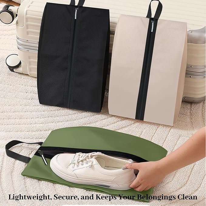 Travel Shoe Organizer with Zipper Closure, 2pcs Portable Packing Storage Organizer with Handle Design for Travel/Gym/Dance Essentials, Gifts for Men and Women (Dark Green, 2-Pack)