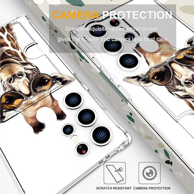 Compatible with Samsung Galaxy S24 Ultra Case Card Holder for Women Cute Design,Wallet Phone Cases Transparent Cool Kawaii Protective (Clear Giraffe Smoking Animal)