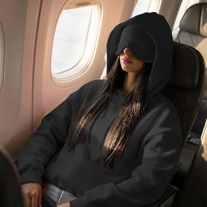 Ainangua Womens Oversized Pullover Essentials Hoodie with Eye Mask Comfor Airplane Mode Travel Office Vacation Sweatshirt