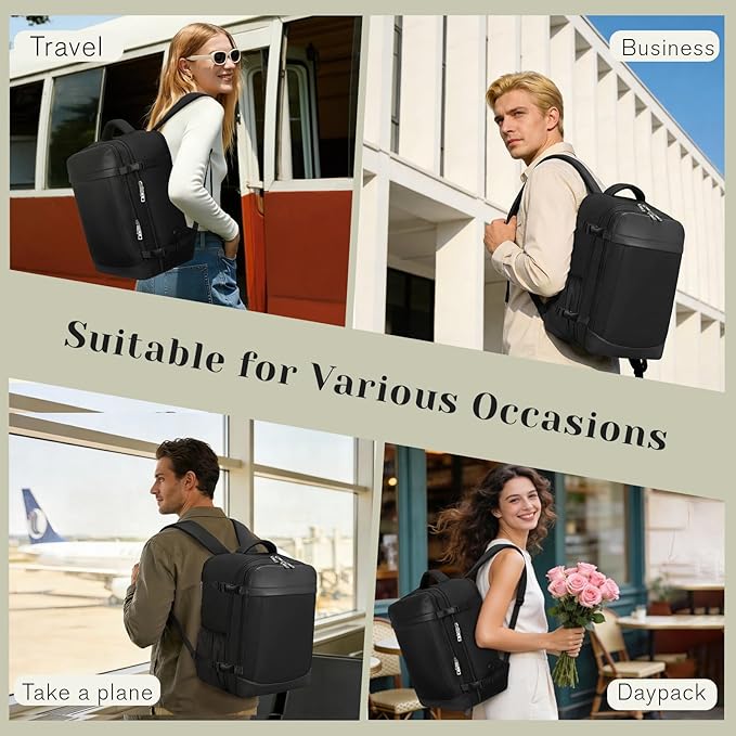 Travel Backpack, Carry On Backpack Personal Item Travel Bag, Backpack for Women and Men, 18x14x8 inches Airline Approved Travel Bag 30L, Water Resistant Casual Backpack Fits 15.6''Laptop, Black