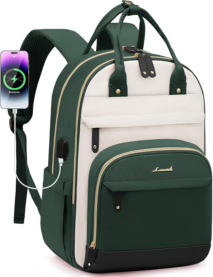 LOVEVOOK Laptop Backpack for Women, Fits 15.6 Inch Laptop Bag, Fashion Travel Work Anti-theft Bag, Business Computer Waterproof Backpack Purse, Beige-Green-Black