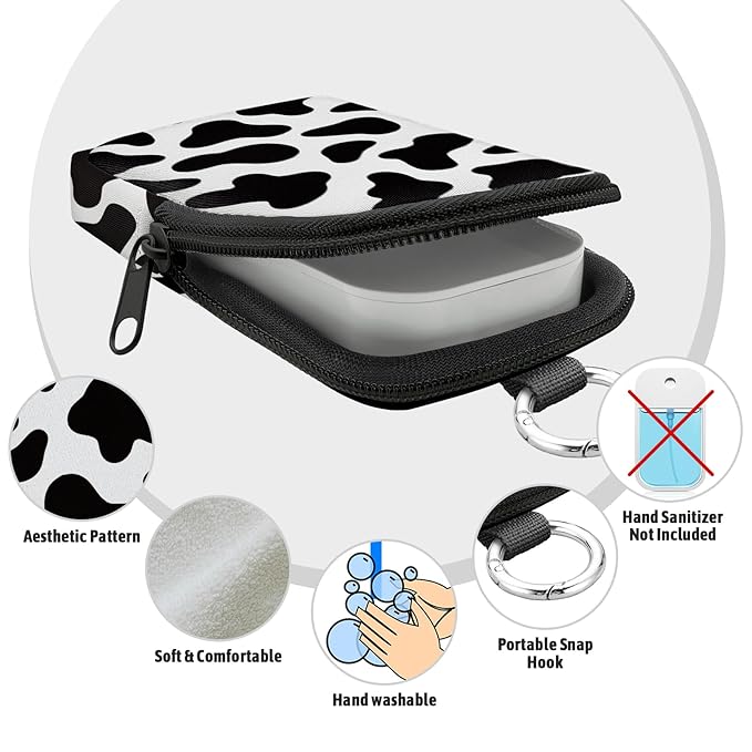 Cow Print Hand Sanitizer Spray Case, Hand Sanitizer Holder Zippered Pouch, Cute Fashion Accessory with Snap Hook for Glow Mist and Power Mist 1FL OZ