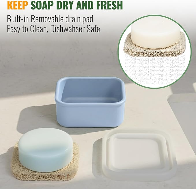 AIMAIAIMAI Shampoo Bar Travel Case Compatible with Kitsch, Leakproof Silicone Small Travel Soap Case with Draining Pad, Portable Soap Container for Gym & Camping, 1 Pack (Baby Blue)