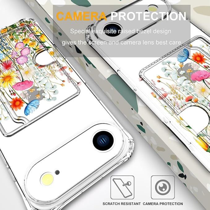 Compatible with iPhone 17 Air Case Card Holder for Women Cute Design,Wallet Phone Cases Transparent Cool Kawaii Protective (Clear Flowers Herbs Wild Plants)