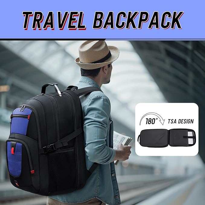 Z-MGKISS 18.4 Large Travel Backpack, USB Computer Bagpack Fits 18.4 Inch Laptop, Business Backpack for Men, TSA Flight Approved, Laptop Backpacks, Blue