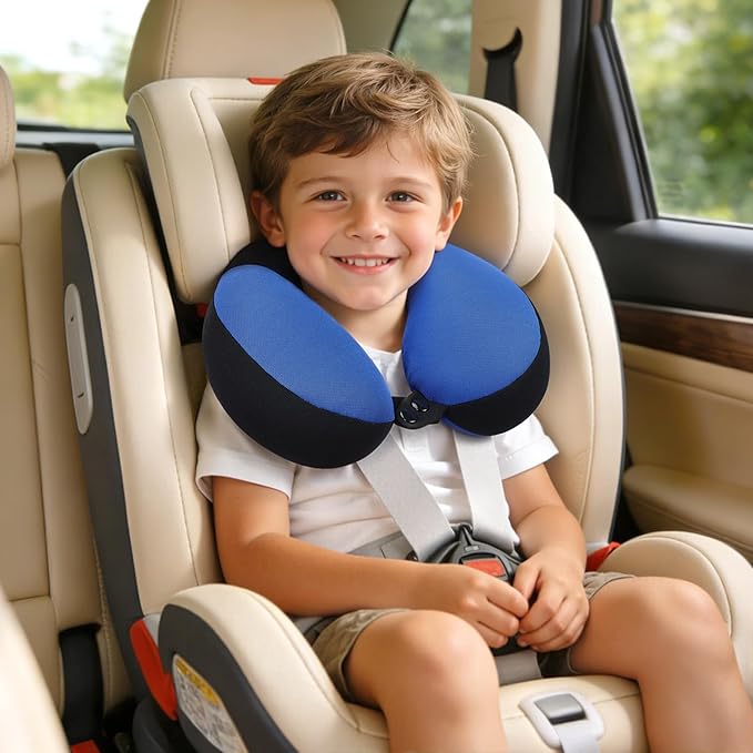 COOLBEBE Kids Travel Neck Pillow, Softly Headrest Travel Pillow for Car & Airplane, Traveling Gifts for Toddler & Children, Haze Blue
