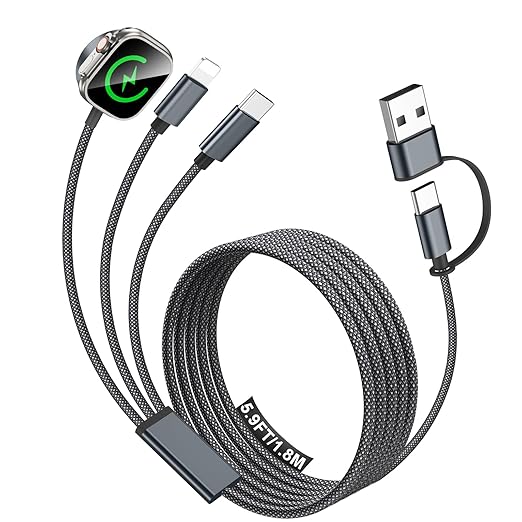 Travel Essentials for Apple Watch Charger,iPhone Charger,3 in 2 Multi Charging Cable,Type C/Magnetic Fast Charging Cable [Portable] for iWatch Series Ultra/11/10/9/SE,iPhone 17-11-6FT Black