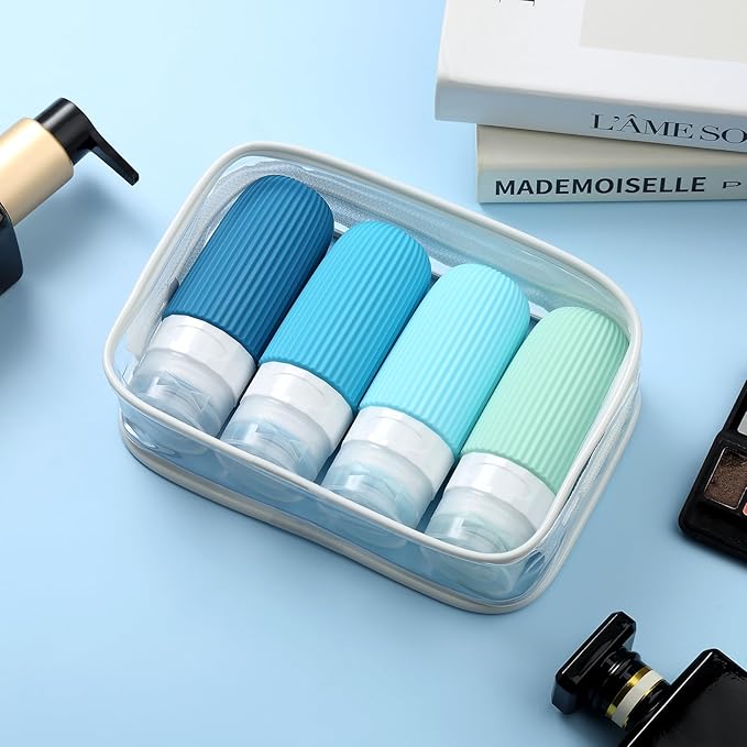 Mrsdry Travel Bottles for Toiletries, Tsa Approved 2oz Travel Bottles, BPA Free Leak Proof Travel Size Toiletry Containers, Refillable Travel Accessories with Toiletry Bag for Shampoo Liquid (4 Pack)